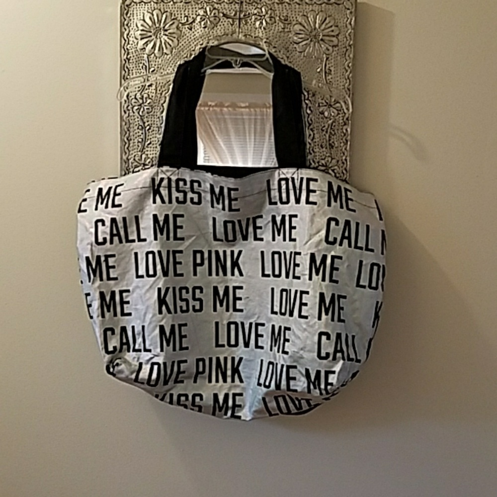 VS Pink Beach Bag Silver & Black